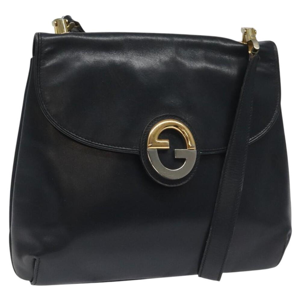 GUCCI Shoulder Bag Leather Navy Gold